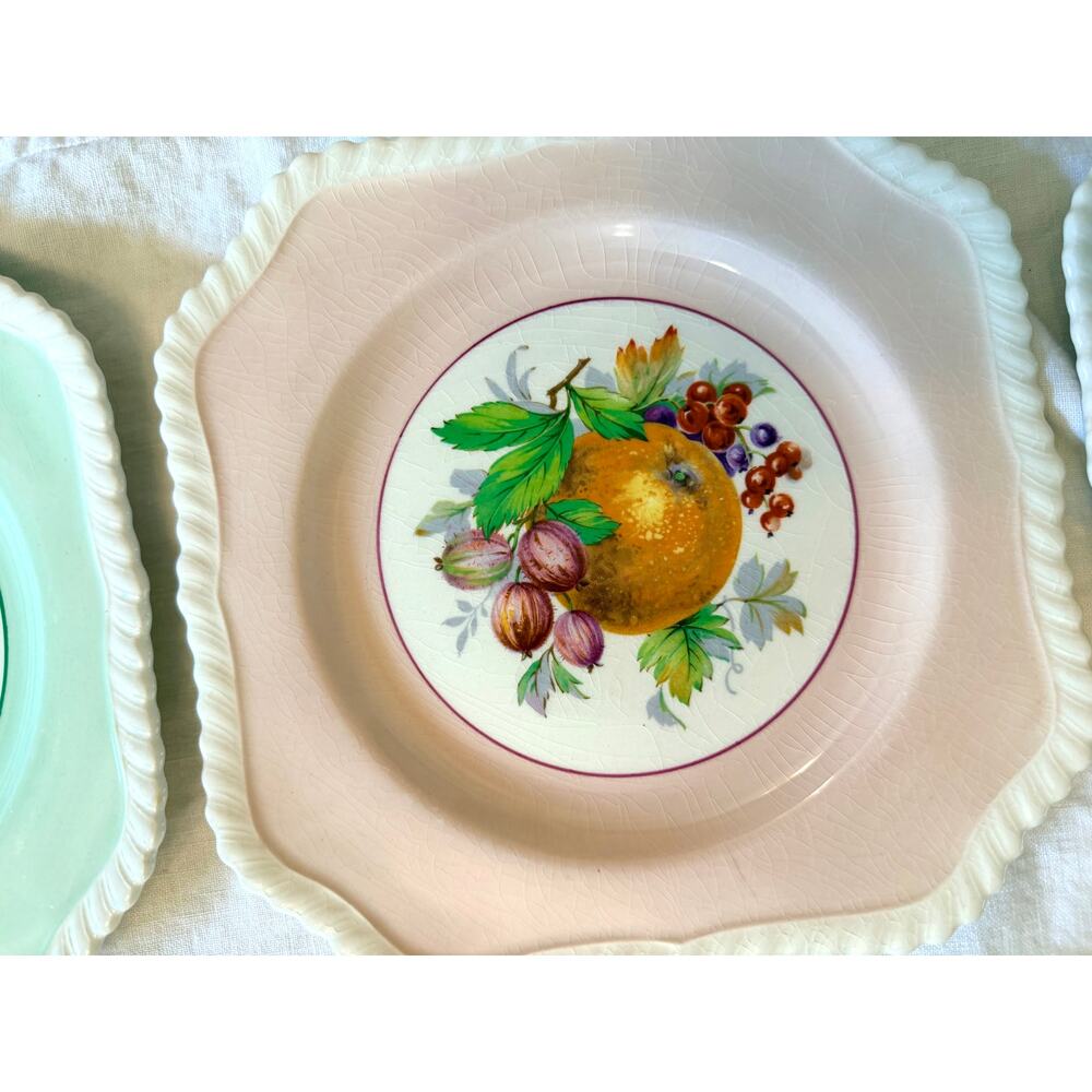Johnson Bros Old English 6 Pastel Fruit Dessert Plates Green Pink Blue England - Picture 6 of 9